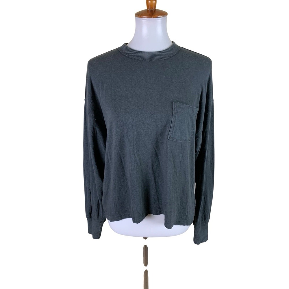 Aerie Dark Gray Pocket Long Sleeve Tee Oversized Casual Lounge Basic S